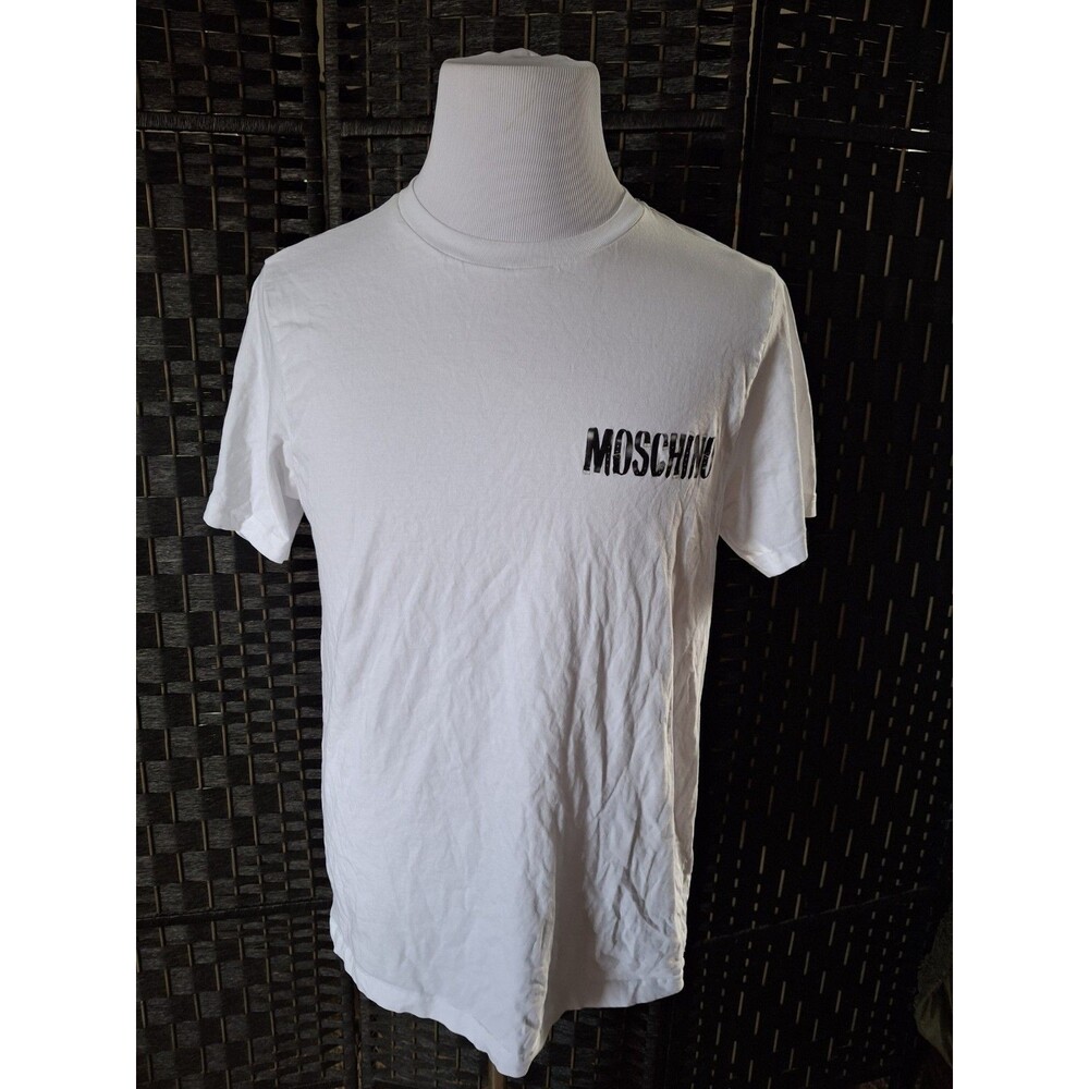 Moschino Couture Milano White T Shirt Mens Medium Chest Logo Designer Hip Hop